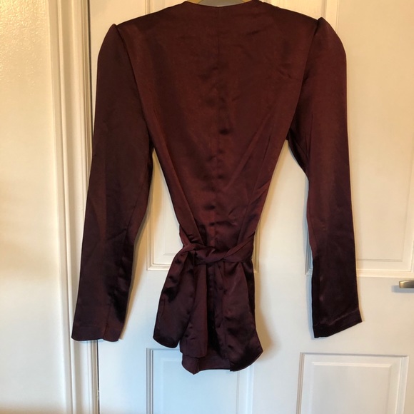 Dynamite Burgundy Satin Wrap Top - Picture 3 of 3
